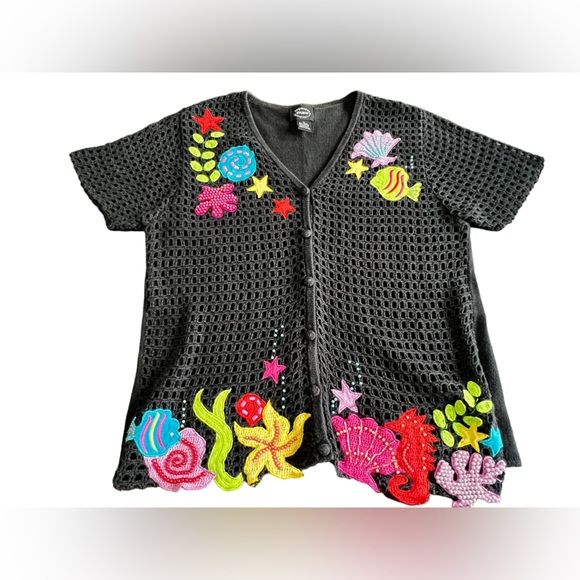 Rare Vintage Designers Original Studio Under The Sea Knit Sweater Cardigan Sz M - Picture 4 of 7